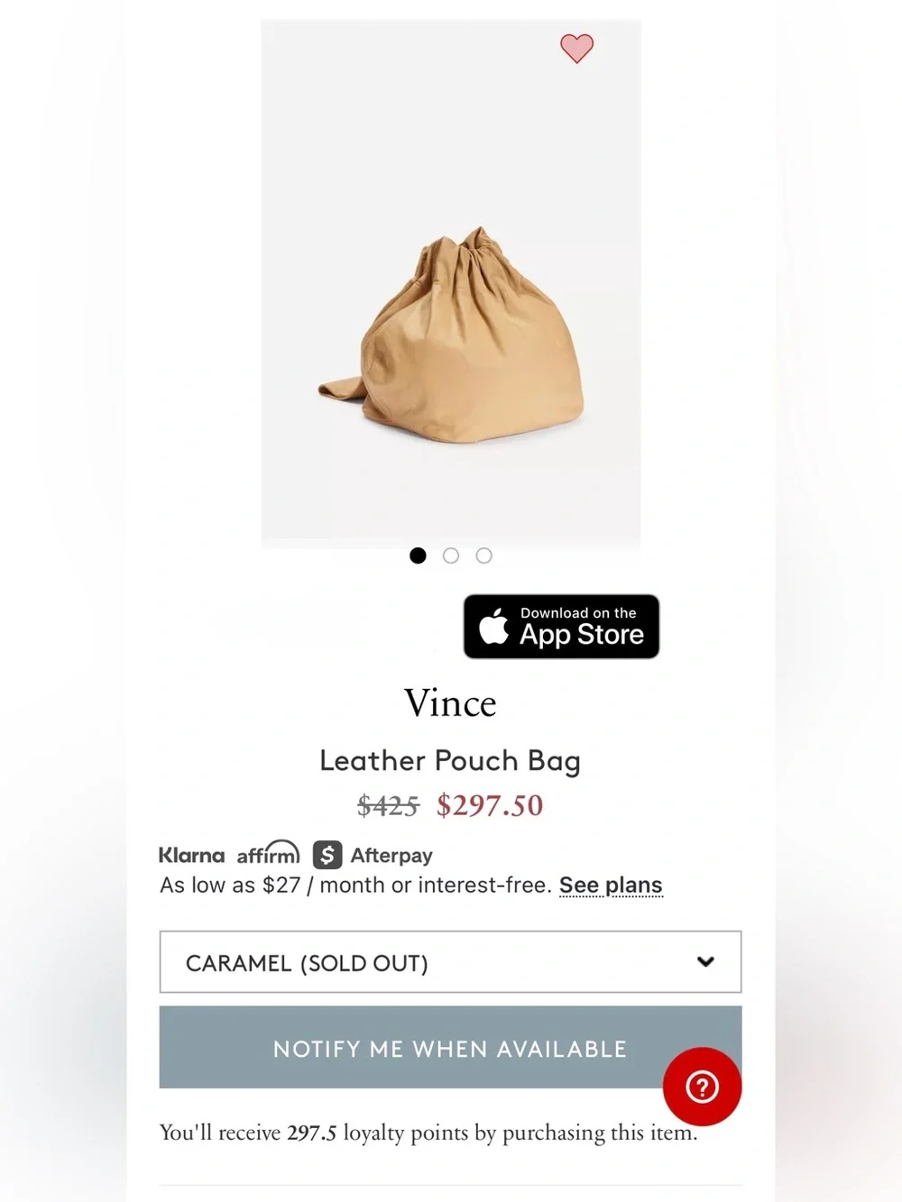 VINCE leather pouch bag caramel NWT